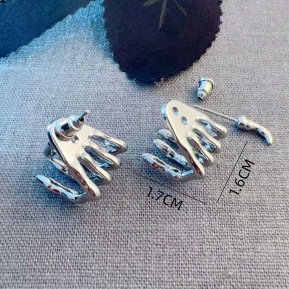 Any 4/$25! Silver Skeleton Hand Studs w/Jacket Backs Earrings - Picture 5 of 7